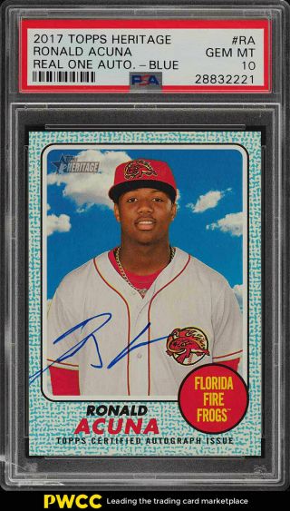 2017 Topps Heritage Minor Real One Blue Ronald Acuna Rc Auto /75 Psa 10 (pwcc)