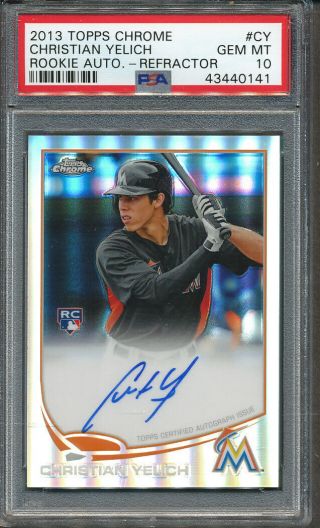 2013 Topps Chrome Rookie Autograph Refractor Cy Christian Yelich Psa 10 0141