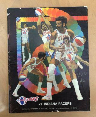 1973 - 74 Aba Indiana Pacers @ Utah Stars Basketball Program - Vintage 11/10/73