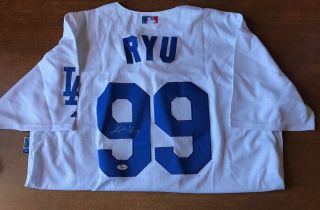 Hyun - Jin Ryu Los Angeles Dodgers Stud White Signed Jersey Jsa/coa J15560 On Fire