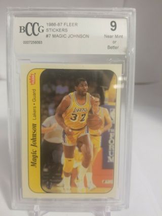 1986 - 87 Fleer Stickers 7 Magic Johnson Los Angeles Lakers Bgs Bccg 9
