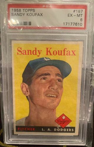 1958 Topps 187 Sandy Koufax Psa 6 Ex - Mt