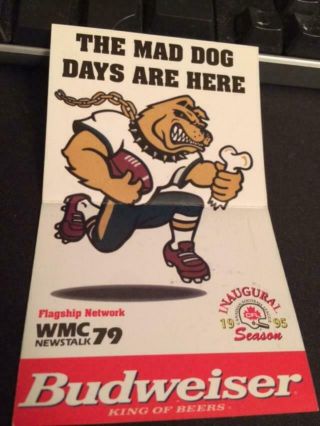 1995 Memphis Mad Dogs Cfl Canadian Football Pocket Schedule Bud Ver First Year