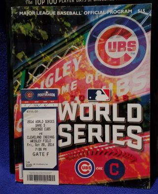 2016 World Series Game 3 Ticket & Scored Program Indians @ Chicago Cubs Wrigley