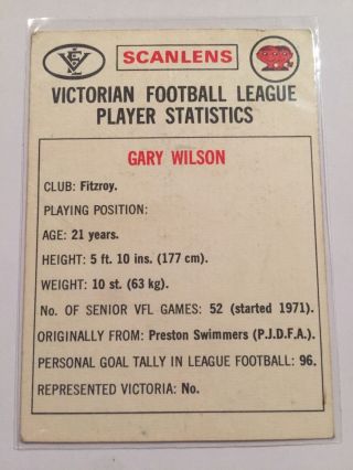 1974 Scanlens AFL VFL Football Card - Fitzroy Gary Wilson 96 2