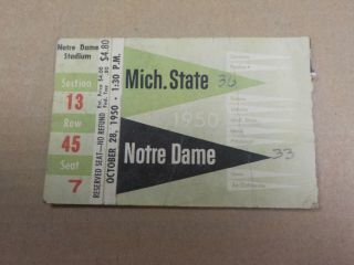 1950 Michigan State Spartans Vs Notre Dame Irish Football Ticket Stub Rare