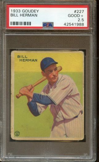 1933 Goudey Baseball Card 227 Bill Herman Psa 2.  5 Good,