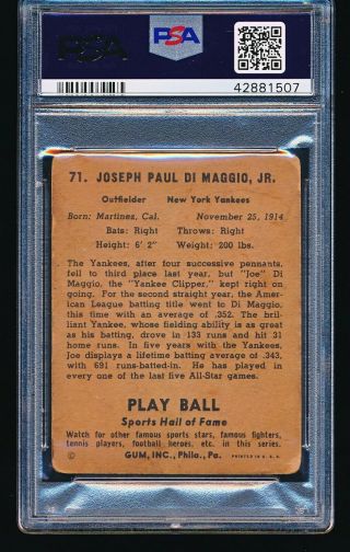 1941 Play Ball JOE DiMAGGIO 71 PSA 1 2
