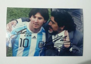 Lionel Messi And Diego Maradona Hand Signed Authentic Autographed Photo