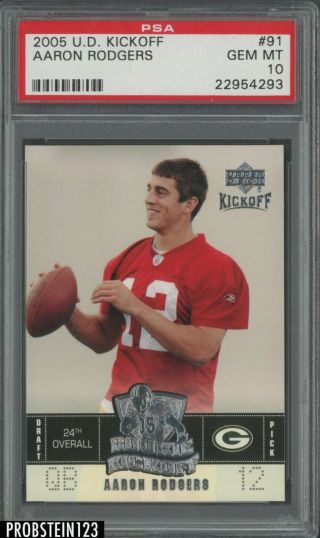 2005 Ud Kickoff 91 Aaron Rodgers Packers Rc Rookie Psa 10 Gem