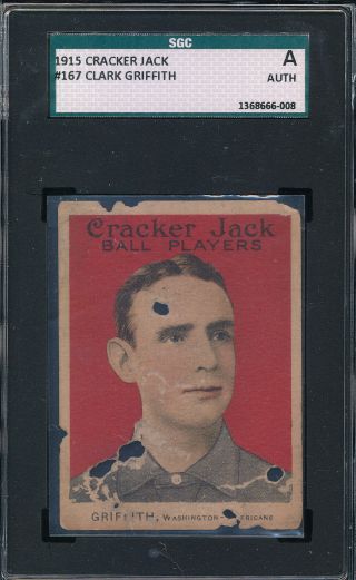 Swiss Cheese Clark Griffith Hof 1915 Cracker Jack E145 - 2 Graded Sgc Authentic A