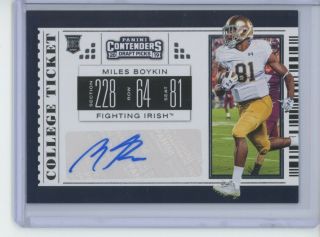 2019 Panini Prizm Contenders Draft Miles Boykin Auto Sp Signed Notre Dame