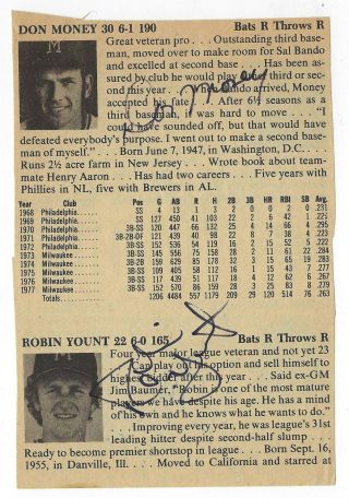 Robin Yount Signed Baseball Guide Page