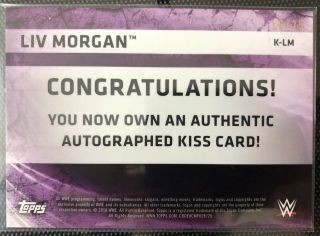 2018 Topps WWE Women’s Division LIV MORGAN Autographed Auto / Kiss Card d /25 2