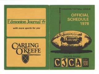 1978 Edmonton Eskimos Cfl Football Pocket Schedule