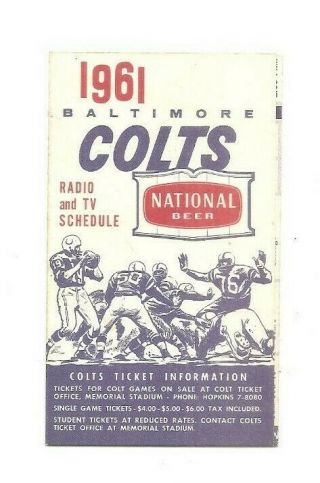 1961 National Beer Baltimore Colts And Nfl Folding Schedule