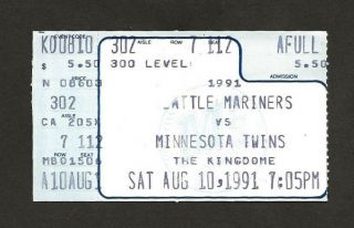 Seattle Mariners Vs Minnesota Twins Ticket Stub August 10,  1991