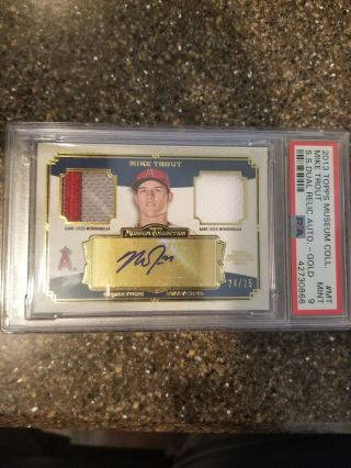 2013 Topps Museum Dual Game Jersey Auto Patch Mike Trout /25 Psa9 Pop 1