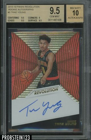 2018 - 19 Panini Revolution Trae Young Hawks Rc Rookie Auto Bgs 9.  5
