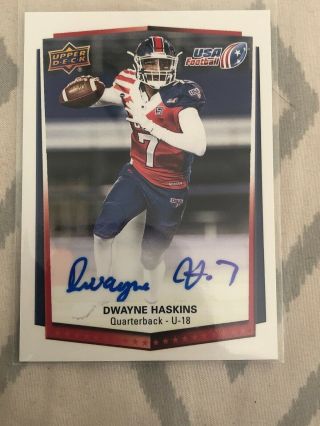 2015 Upper Deck Usa Football Dwayne Haskins Rc Auto Autograph On Card Redskins