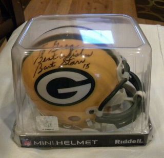 Bart Starr 15 Green Bay Packers Autographed Mini Helmet Best Wishes