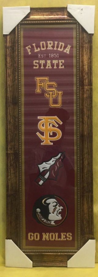 Framed Seminoles Fsu Noles 8x32 Embroidered Heritage Banner Pennant