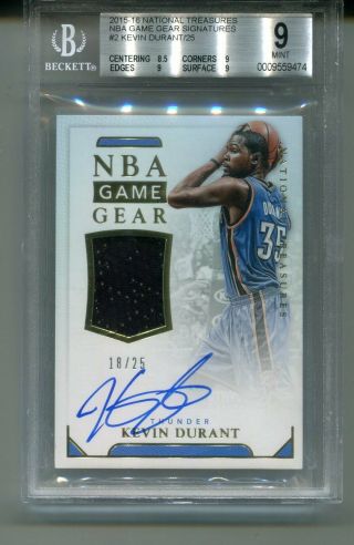 2015 - 16 Panini National Treasures Kevin Durant Game Gear Auto Jersey /25 Bgs 9/9