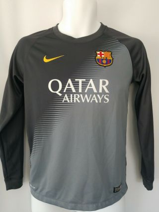 Nike Fc Barcelona Black & Gray Long Sleeve 2014 Jersey Size Youth Large Soccer