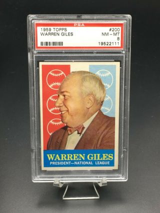 1959 Topps Baseball Warren Giles Hof (gray Back) Psa Nm - Mt 8 200 Nl President