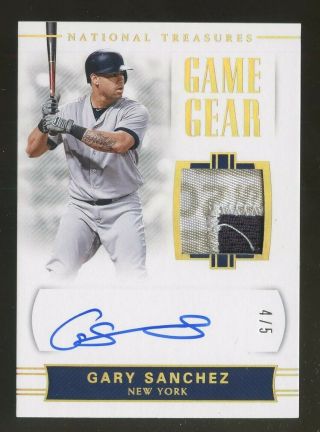 2018 National Treasures Game Gear Gary Sanchez Yankees Patch Auto 4/5