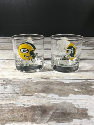 Vintage Green Bay Packers Drink Glass Set Of 2 Helmet & Heisman Pose Acme