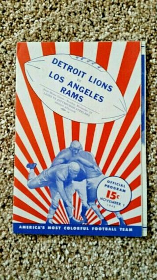 Vintage 1946 Detroit Lions Vs Los Angeles Rams Program Rams Lions Euc