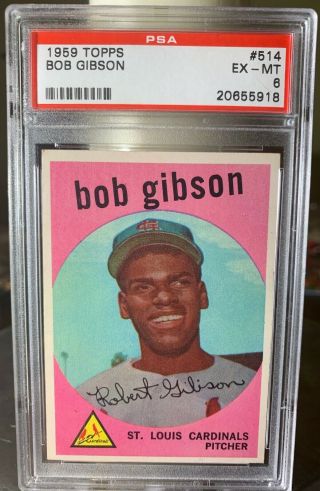 1959 Topps Set Break 514 - Bob Gibson Rc Psa 6 Ex - Mt Sharp Card