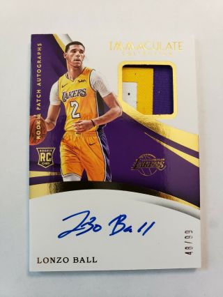 Lonzo Ball 2017 - 18 Panini Immaculate Rookie Patch Autograph Tri - Color 48/99