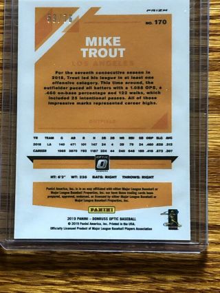 2019 Donruss Optic MIKE TROUT We The People 59/76 Los Angeles Angels 2