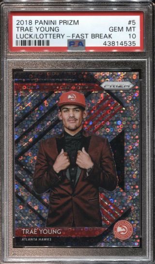 Trae Young Psa 10 2018 Panini Prizm 5 Fast Break Luck Of The Lottery Rookie Rc