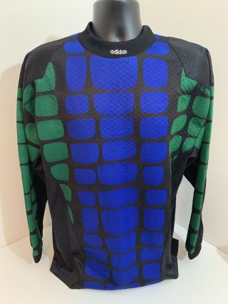Vintage Adidas Soccer Goalkeeper Jersey Size Large Goalie Shirt Green And Blue