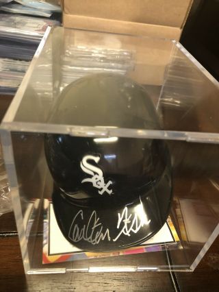 Carlton Fisk Signed Chicago White Sox Mini Helmet Tristar Hof W/ Display