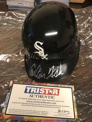 Carlton Fisk Signed Chicago White Sox Mini Helmet TRISTAR HOF W/ Display 2