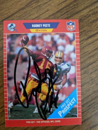 Rodney Peete Detroit Lions Autographed 1989 Pro Set Rookie Card