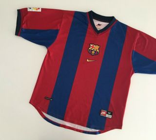 Barcelona Fc 1998/00 Home Football Shirt M Nike Vintage Soccer Jersey