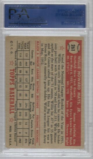 1952 Topps 261 Willie Mays,  York Giants PSA 1 PR 2