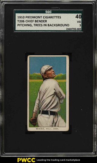 1909 - 11 T206 Chief Bender Pitching,  Trees In Back Sgc 3 Vg (pwcc)