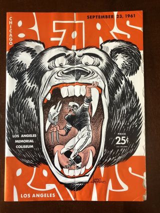 1961 Los Angeles Rams Football Program Vs Chicago Bears Great Cover