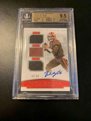 2018 Baker Mayfield National Treasures Nfl Gear Auto Rookie Bgs 9.  5 Triple Patch
