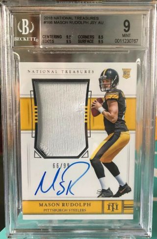 2018 National Treasures Mason Rudolph Rookie Patch Auto 66/99 Bgs 9 Re - Sub? Bd