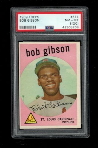 1959 Topps Bb Card 514 Bob Gibson Cardinals Rookie Card Psa Nm - Mt 8 (oc)