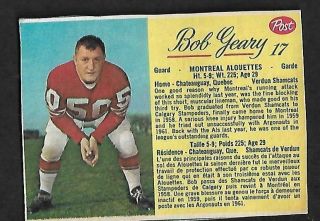 1963 Post Cfl Football: 17 Bob Geary,  Montreal Alouettes