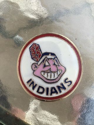 Vintage Mlb Cleveland Indians Reversed Pink - Faced Chief Wahoo Logo Belt Buckle