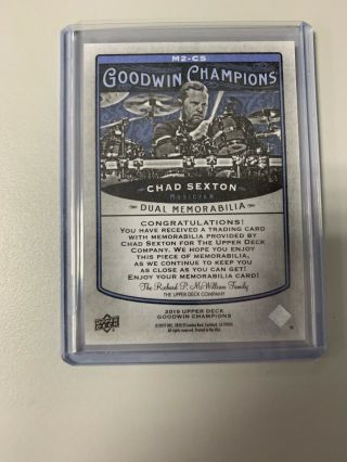 2019 Goodwin Champions Chad Sexton Dual Relic 2